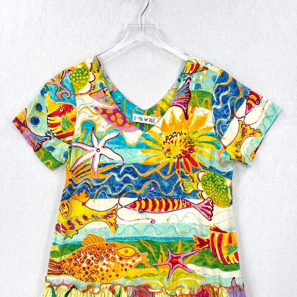 JAMS WORLD Hattie V Neck Dress Medium Creatures of the Sea Hawaiian Fish Vintage - Picture 3 of 12